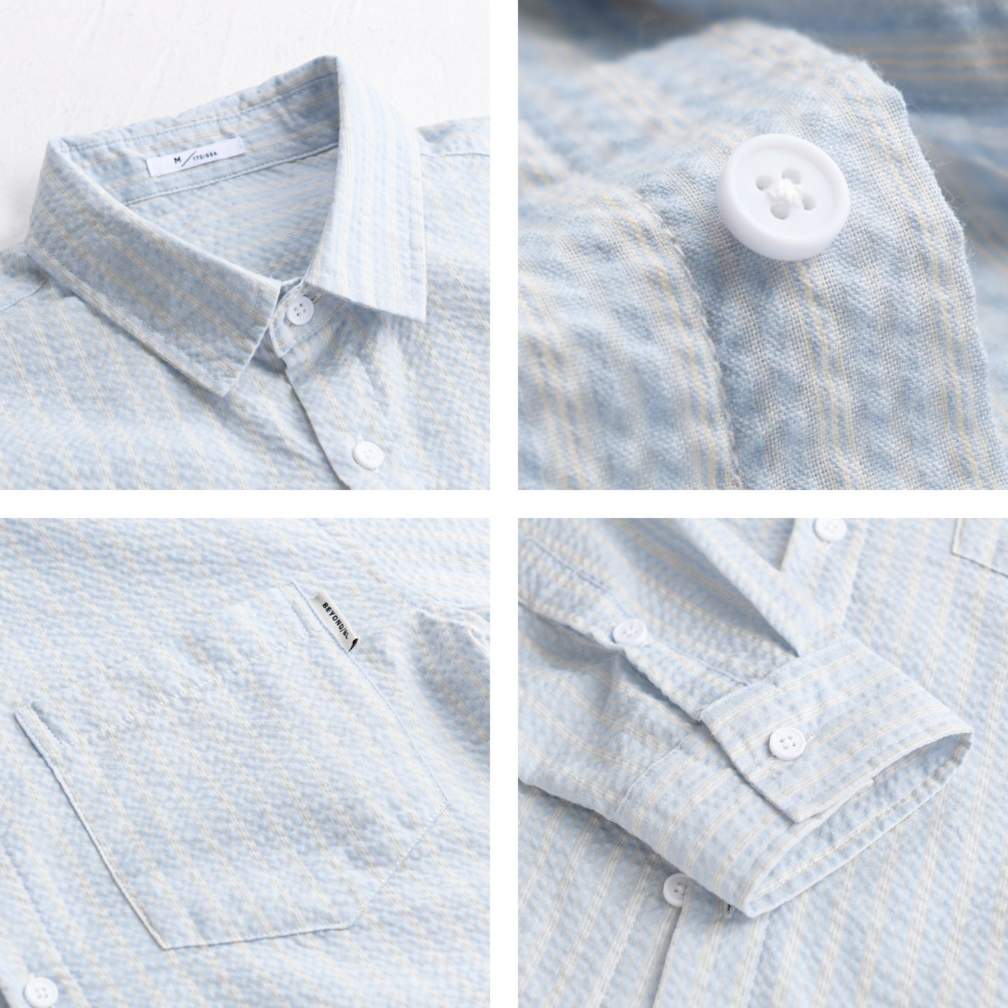 Men Striped Relaxed Overshirt made of textured cotton blend with chest pocket Chichicherry