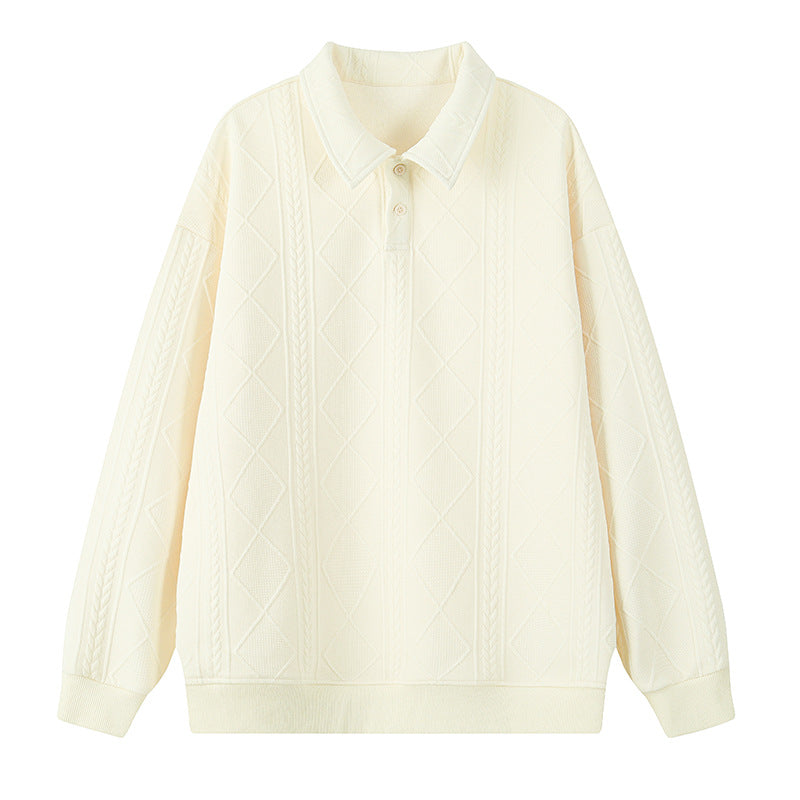 Men's Oversize Polo Knit Sweater with Diamond and Cable Knit Structure Chichicherry