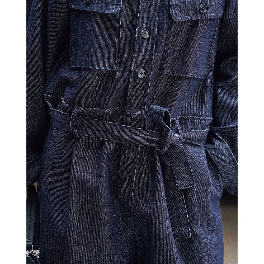 Women Oversize Jeans Overall with Waist Belt and Chest Pockets Chichicherry