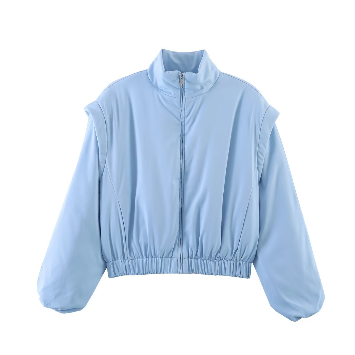 Women's cropped blouson jacket with high stand-up collar, elastic hem, and voluminous sleeves Chichicherry