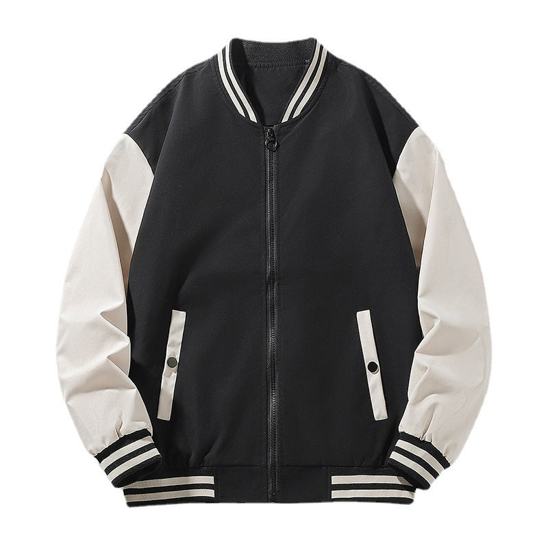Men's lightweight college bomber jacket with contrasting striped ribbed collar and full zip Chichicherry
