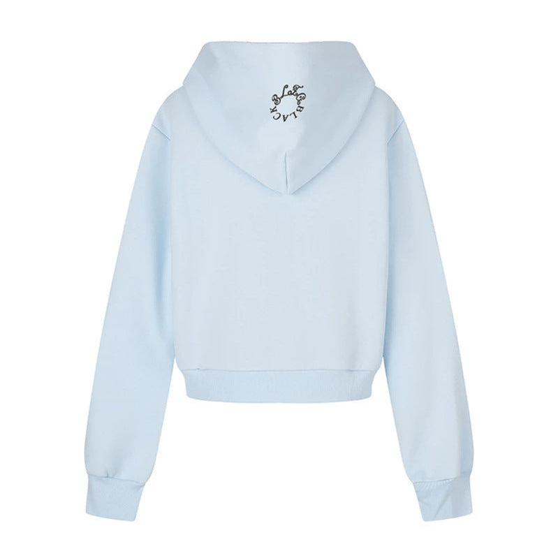 Women's Hooded Sweat Jacket with Photo Print, Short Cropped Cut and Cross Zipper Chichicherry