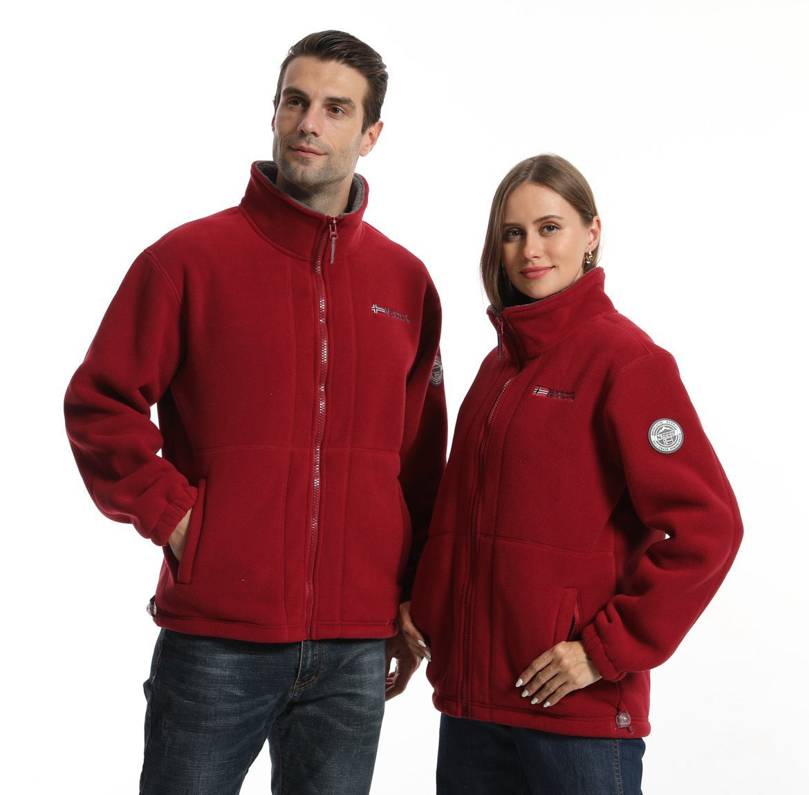 Men's fleece jacket with stand-up collar, full-length zipper, and insert pockets Chichicherry