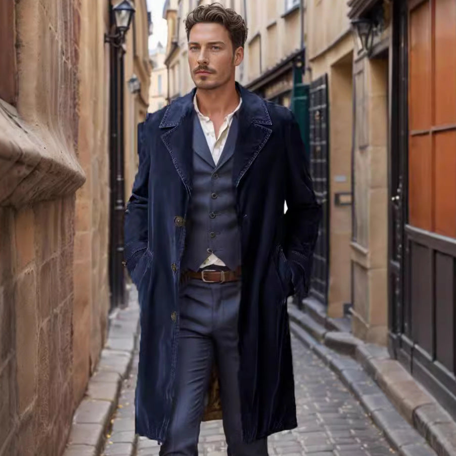 Herren Leichter langer Trenchcoat mit Reverskragen und aufgesetzten Eingrifftaschen Chichicherry