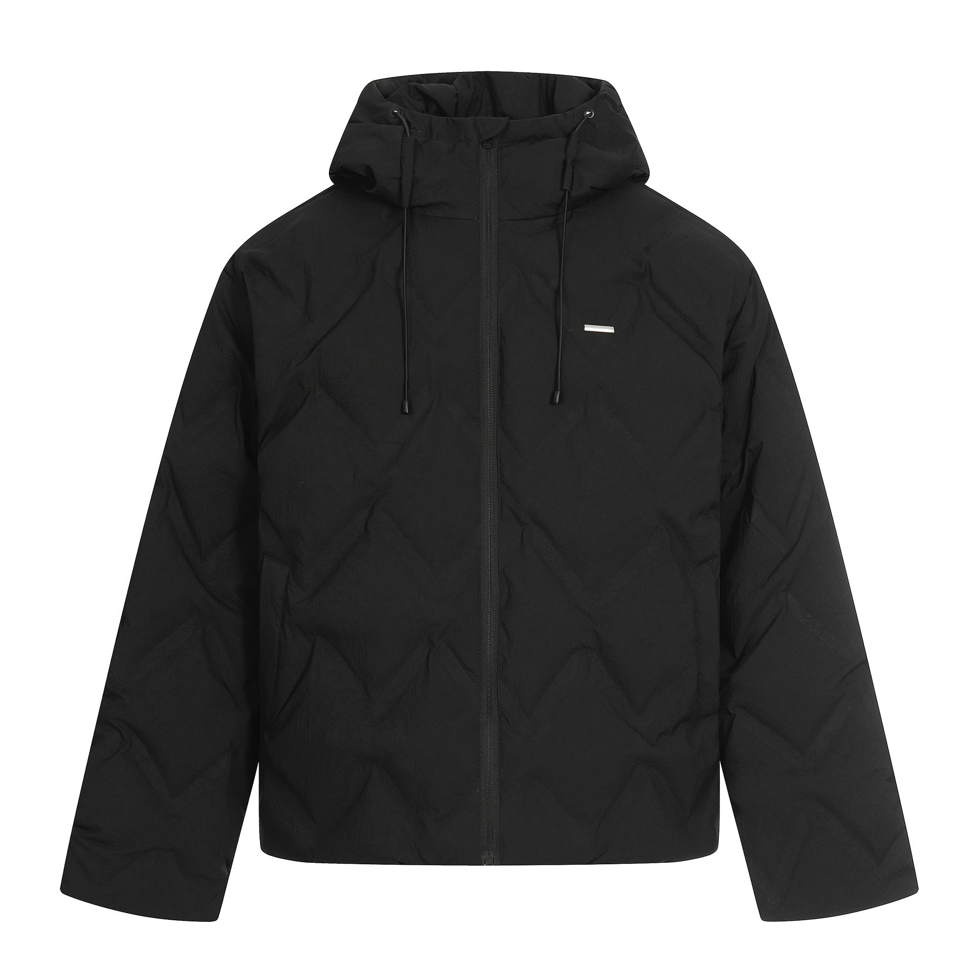 Women's short padded hooded jacket with reflective chevron quilting Chichicherry