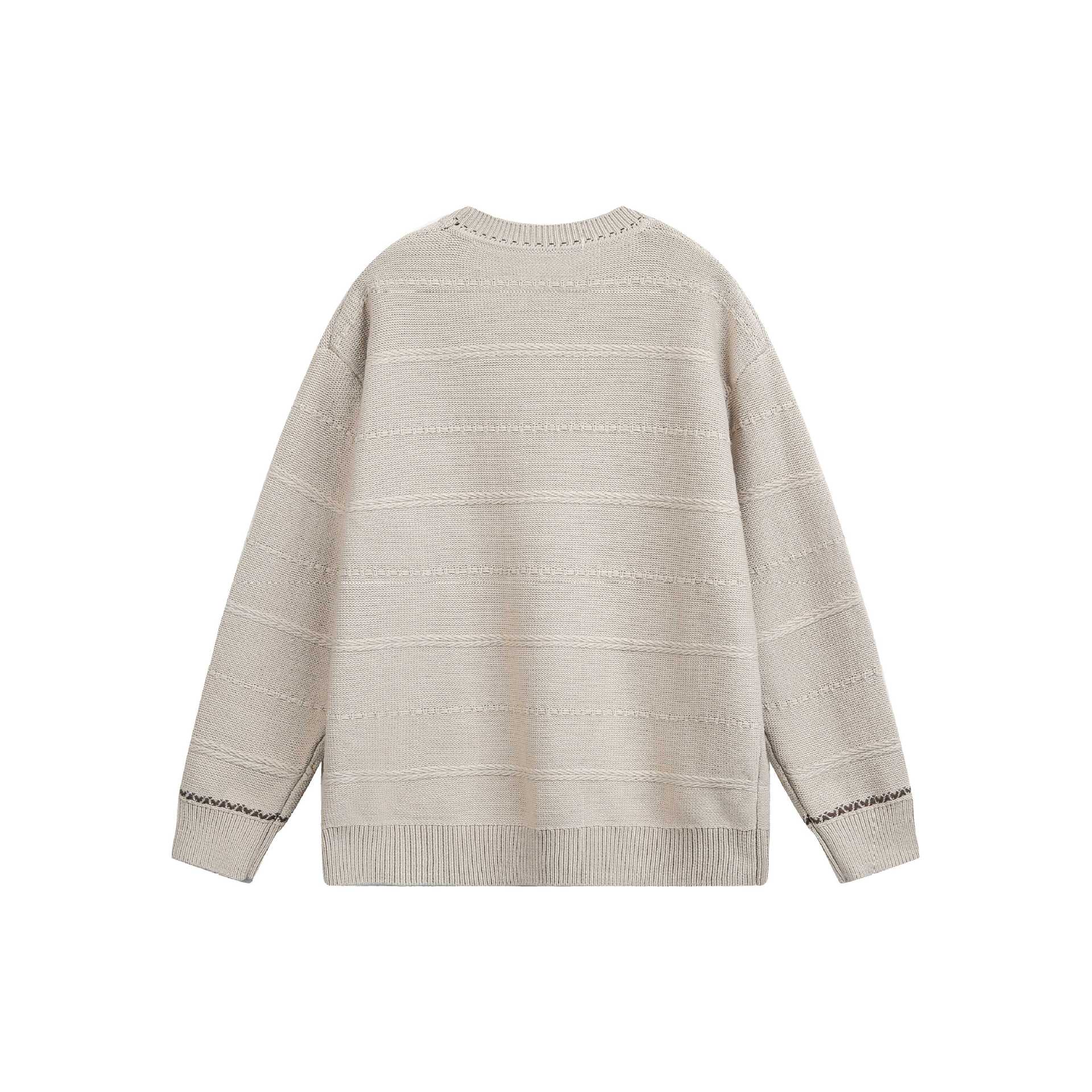Women's Oversized Knitted Sweater with Textured Stripes and Round Neck Chichicherry
