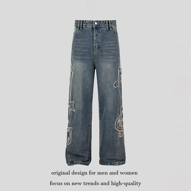 Women's jeans with high waistband, wide leg cut, stitch and destroy details Chichicherry
