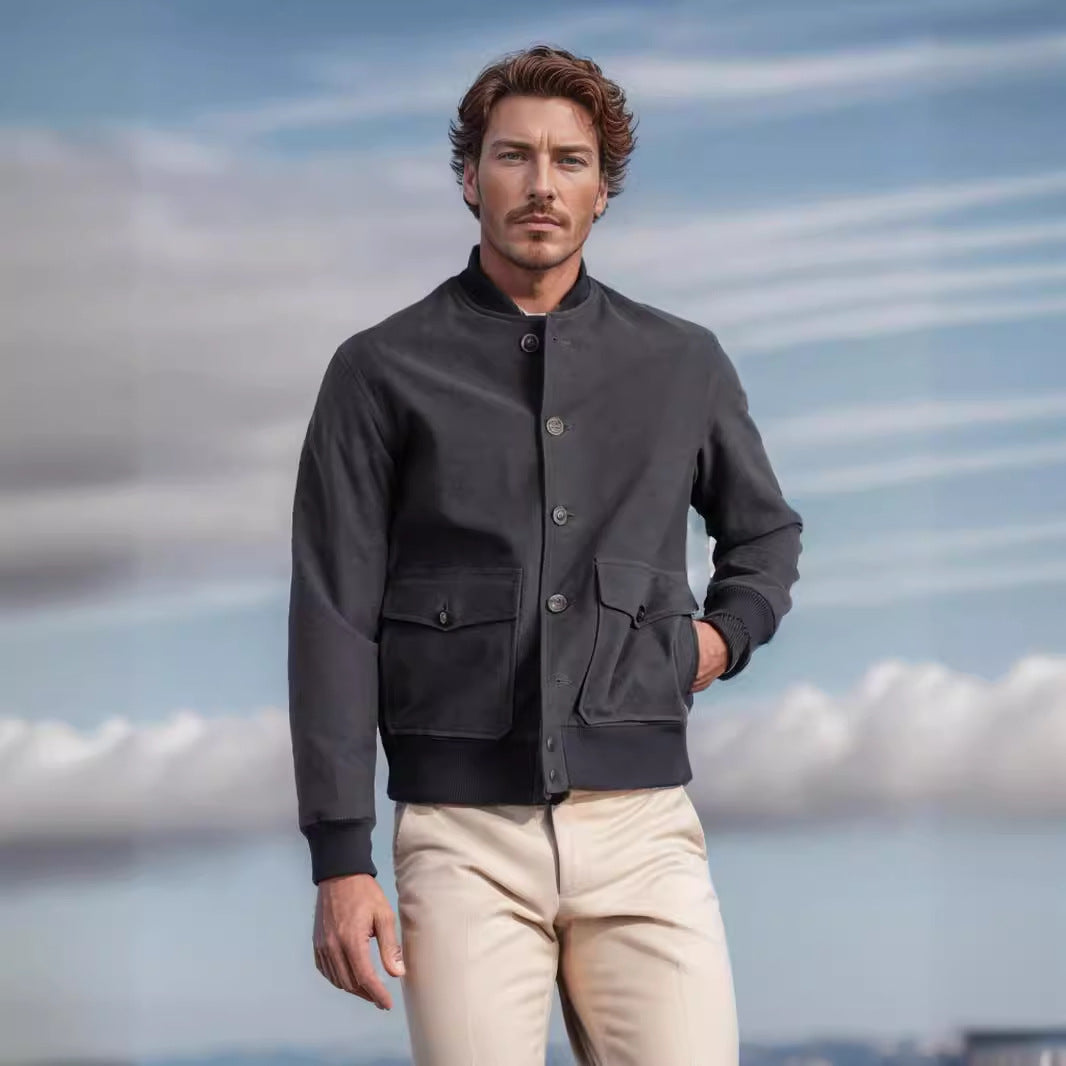 Men's bomber-style short jacket with button closure and flap pockets Chichicherry