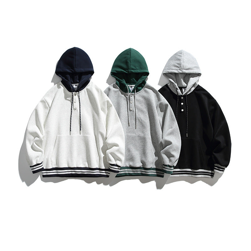 Unisex Oversize Hoodie with Contrast Hood, Button Placket and Kangaroo Pocket Chichicherry
