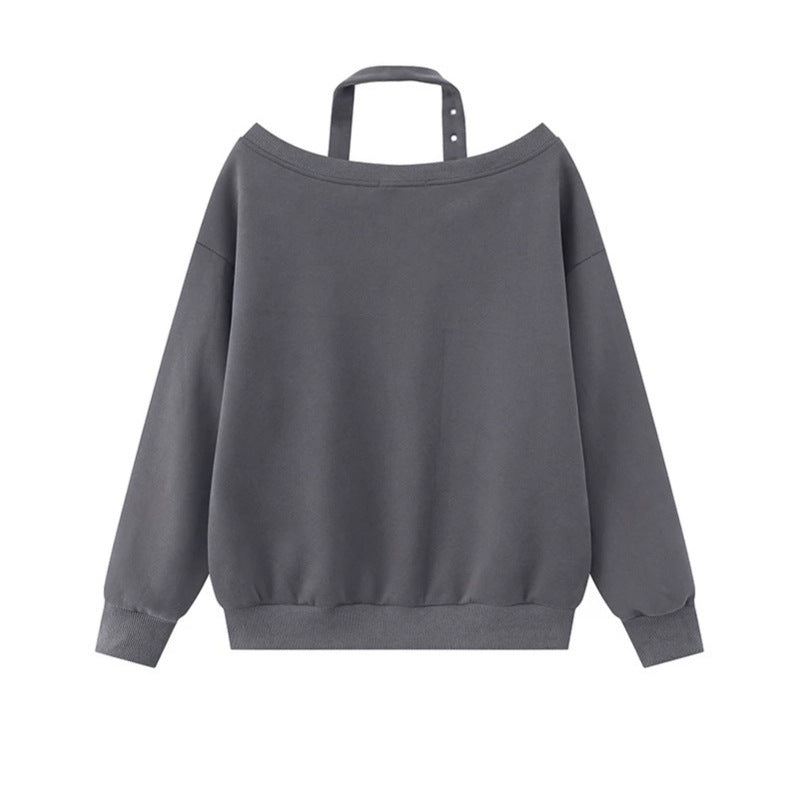 Women's oversized sweatshirt with asymmetrical strap, kangaroo pocket and large lettering Chichicherry