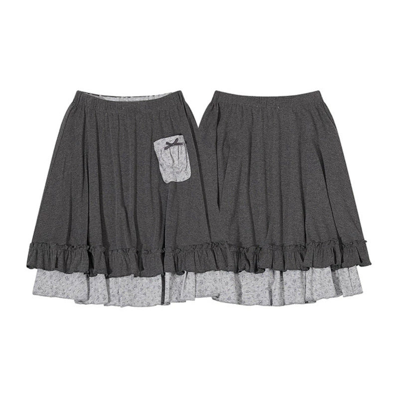 Women's layered skirt with ruffle, elastic comfort waistband and decorative pocket detail Chichicherry