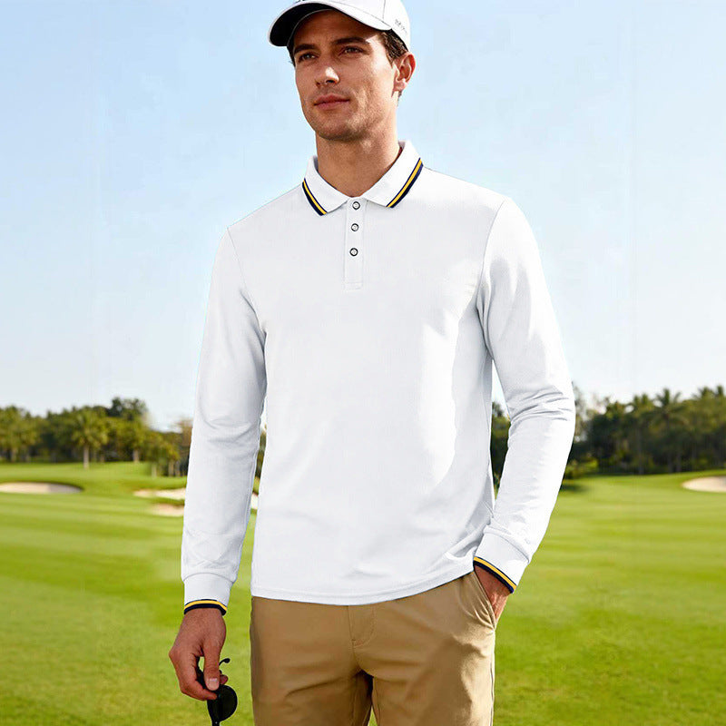 Men's Long-Sleeved Performance Golf Polo Shirt with Contrast Collar Chichicherry