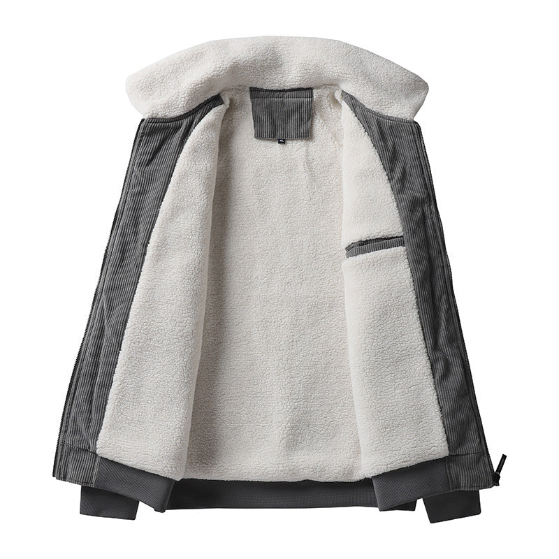 Men's cord bomber jacket with teddy collar, ribbed cuffs, and multifunctional pockets Chichicherry