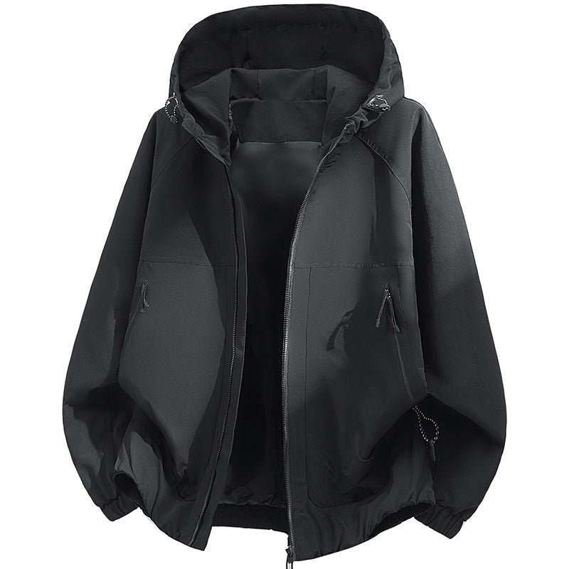 Men's Oversized Hooded Softshell Jacket with Technical Surface and Drawstring Hem Chichicherry
