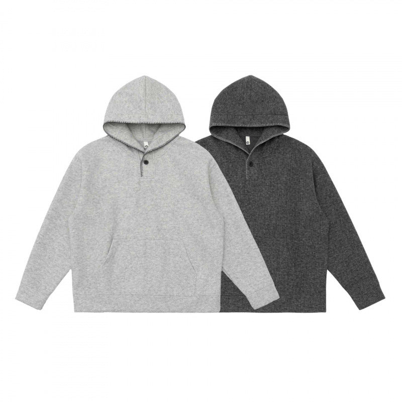 Unisex Oversize Hoodie made of melanged fleece blend with Henley button placket and kangaroo pocket Chichicherry