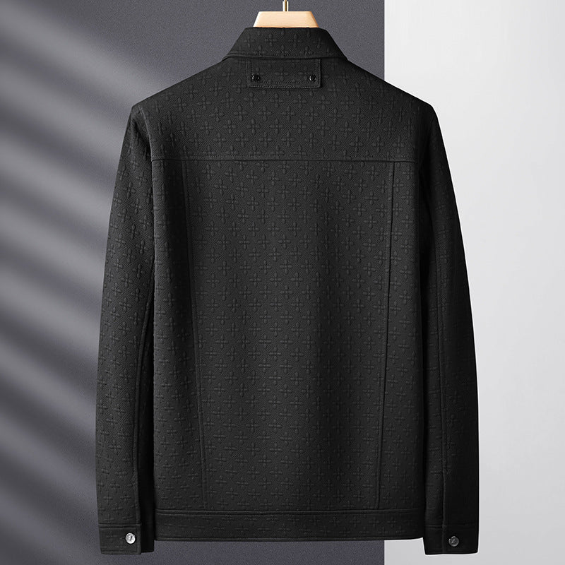 Men's Structured Shirt Jacket with Embossed Surface and Patch Chest Pockets Chichicherry