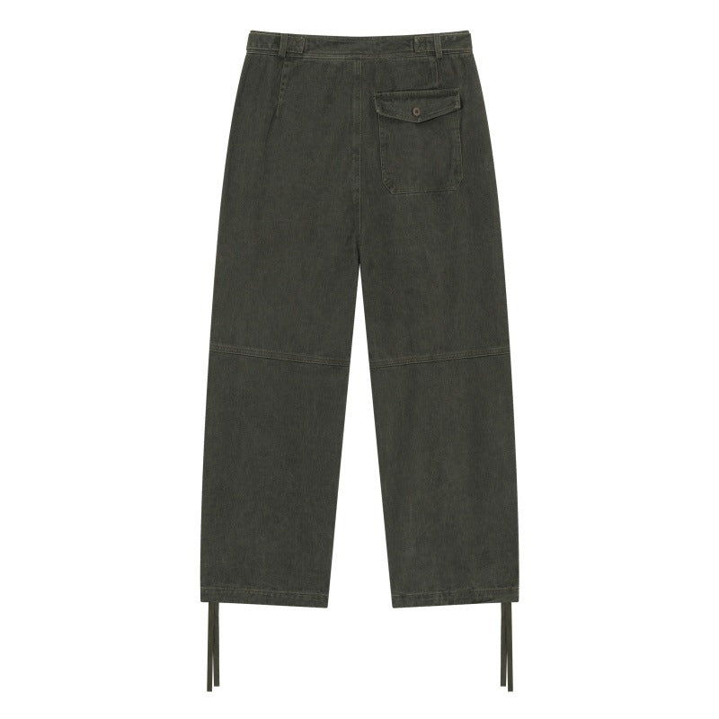 Women's High-Waist Utility Cargo Pants with Straight Leg, Patch Pockets and Adjustable Hem Cords Chichicherry