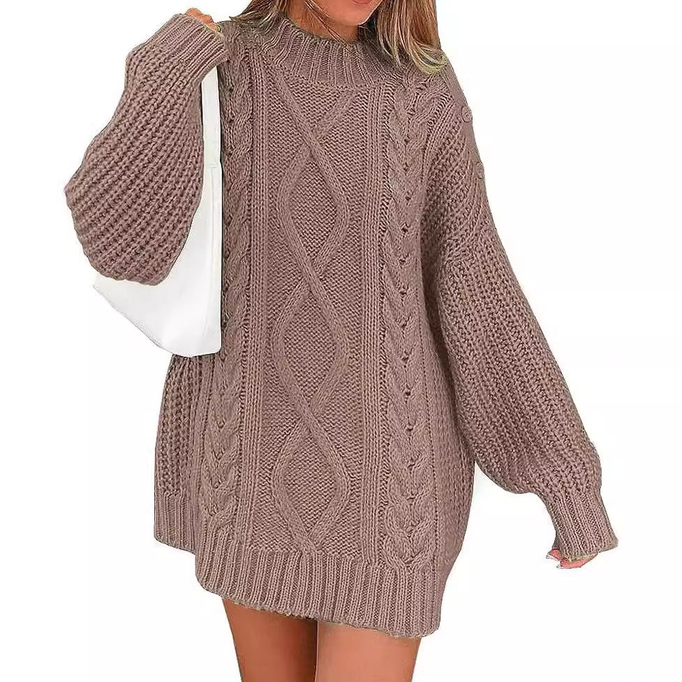 Women’s Oversized Knit Dress with Cable and Ribbed Texture Chichicherry
