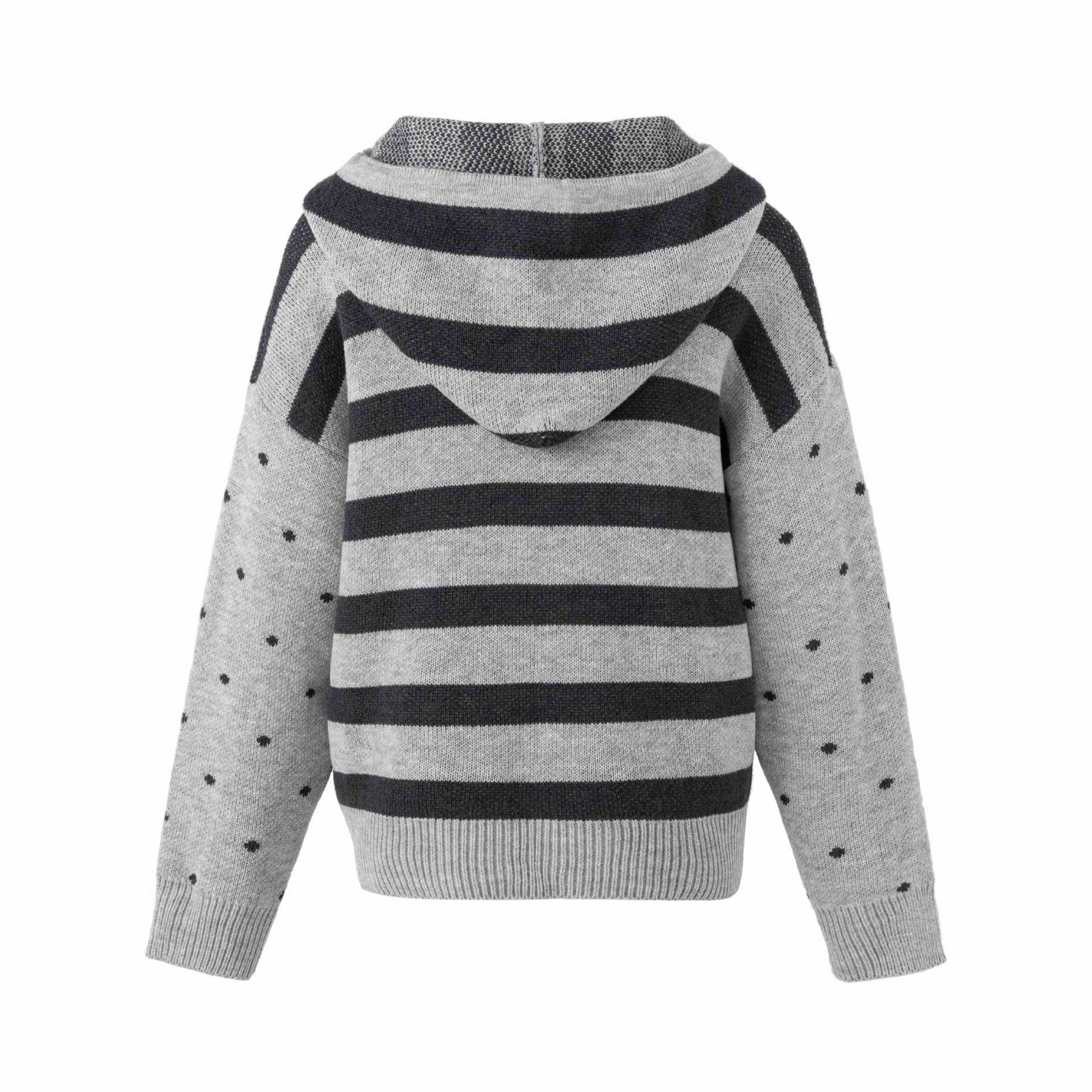 Women's chunky knit hoodie zip jacket with musical jacquard pattern Chichicherry