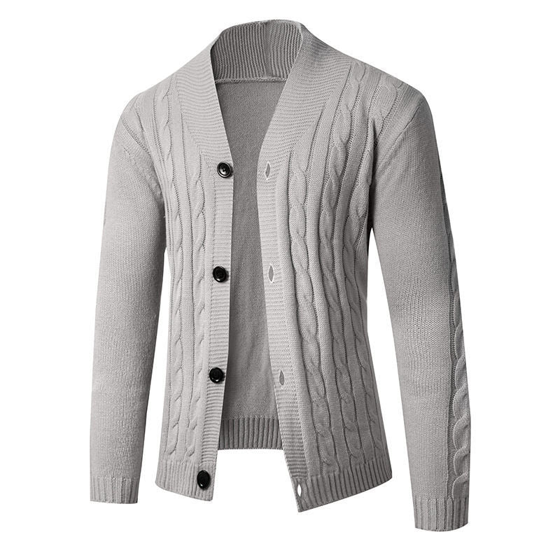 Men's knitted cardigan with shawl collar, cable pattern and button placket Chichicherry
