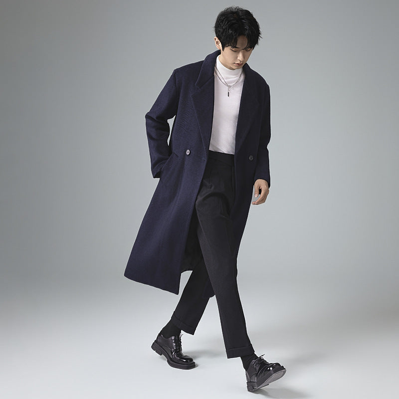 Men's Elegant Long Wool Blend Coat with Downfall Shawl Collar and Clean Single Breasted Chichicherry