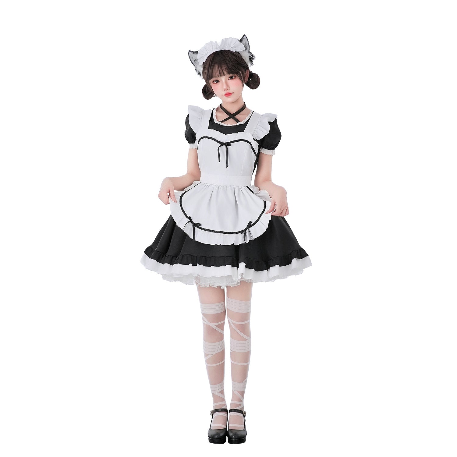 Women's playful maid dress with ruffle details and decorated apron dress Chichicherry