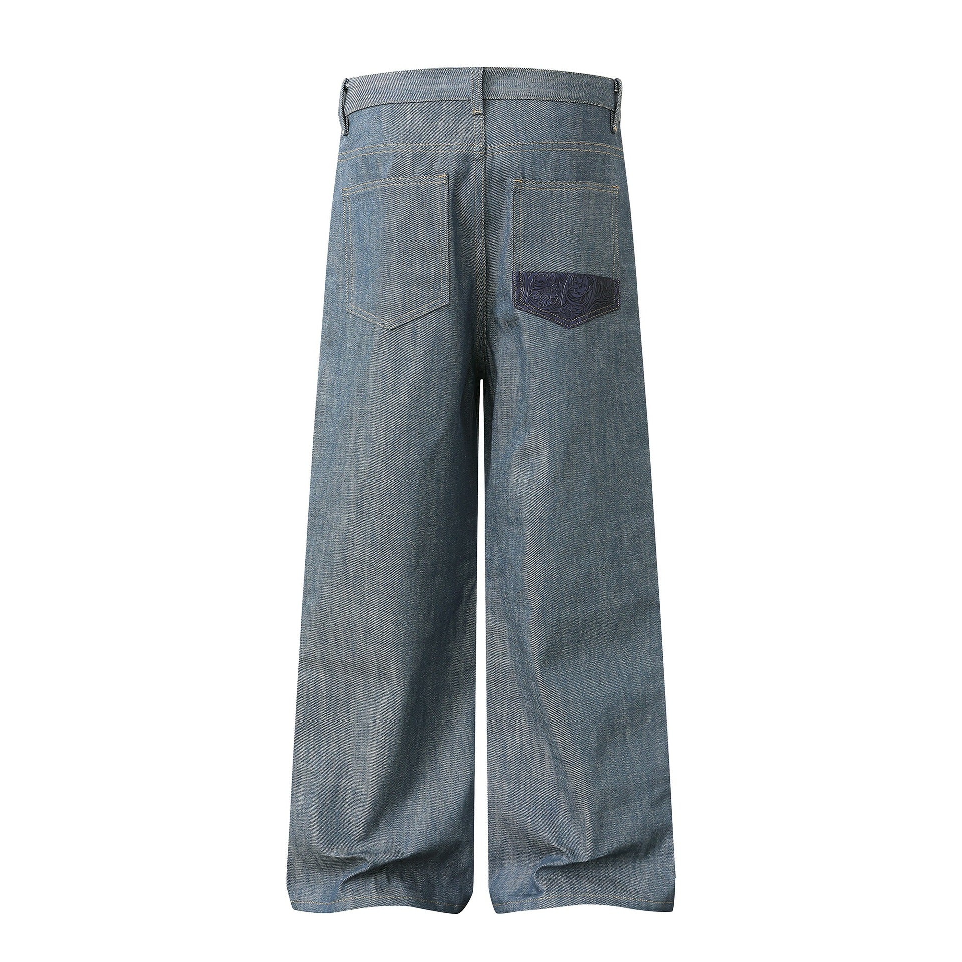 Women's high-waisted wide jeans pants with decorative flap pockets and straight leg Chichicherry