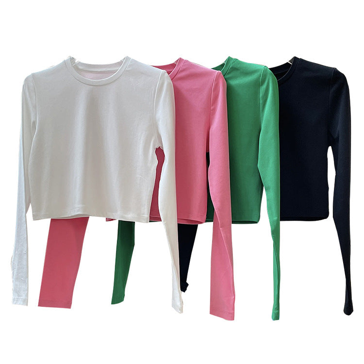 Women's Cropped Basic Long Sleeve with slim fit and round neck