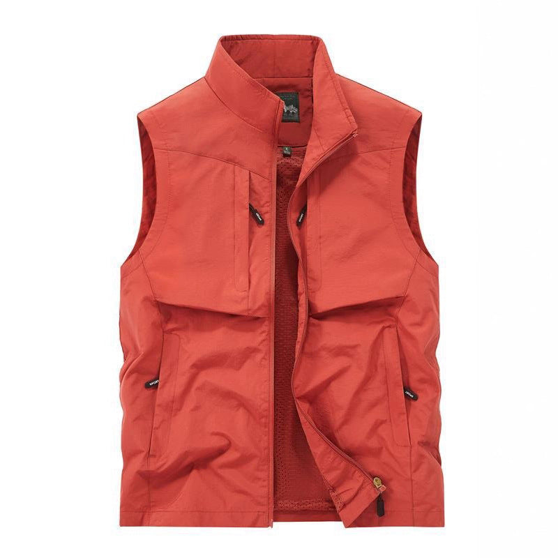 Men's Utility Outdoor Vest with Mesh Lining, Full Zip and Multiple Pockets Chichicherry