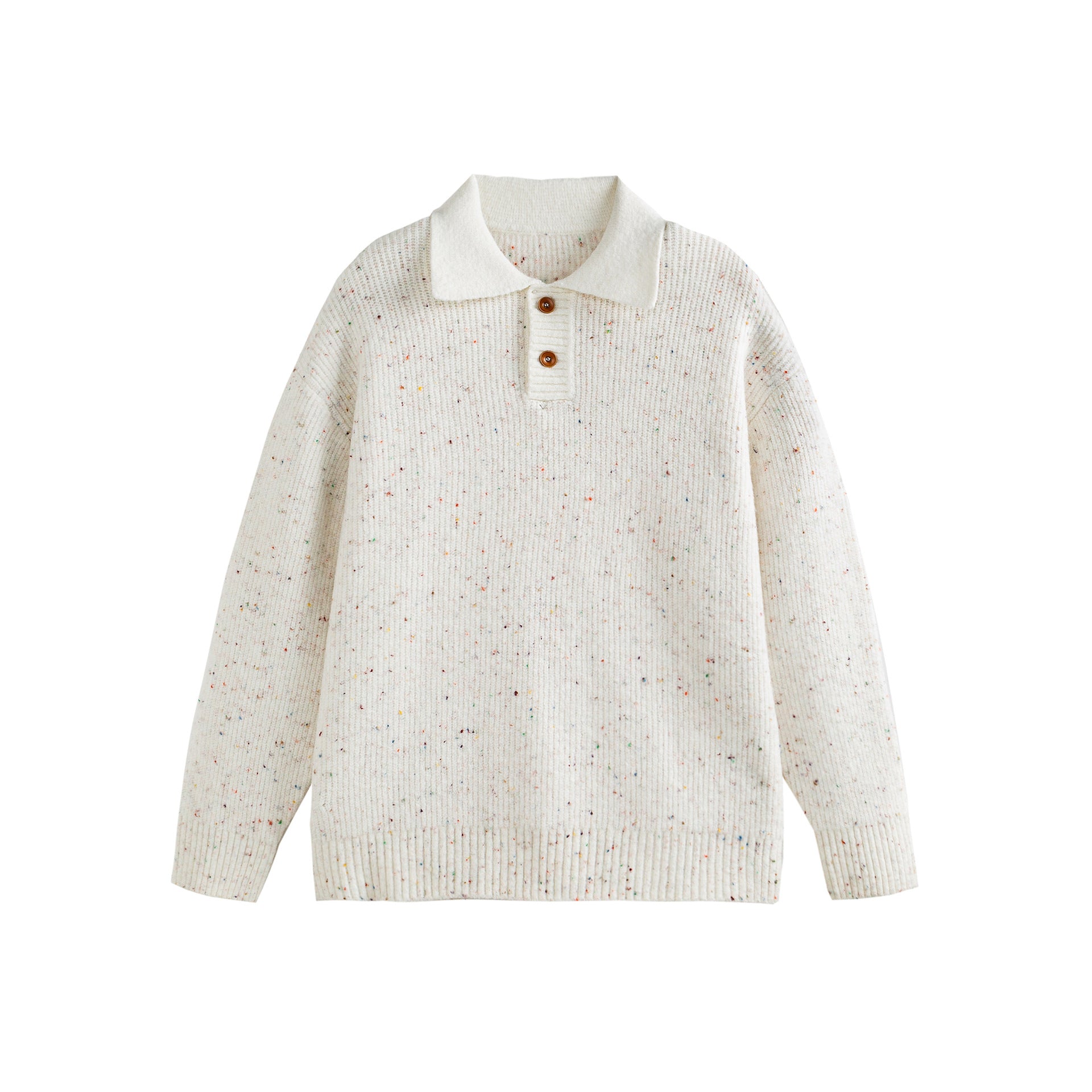 Women's knit polo shirt with speckle pattern, ribbed texture and button placket Chichicherry