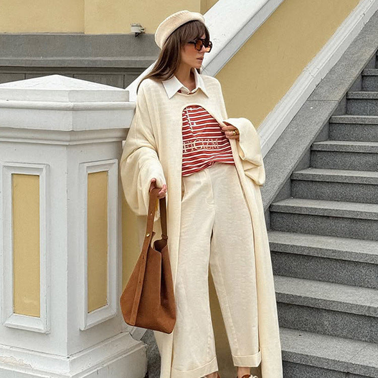 Women's Oversize Cape Cardigan with Wide Trumpet Sleeves and Open Front Design Chichicherry