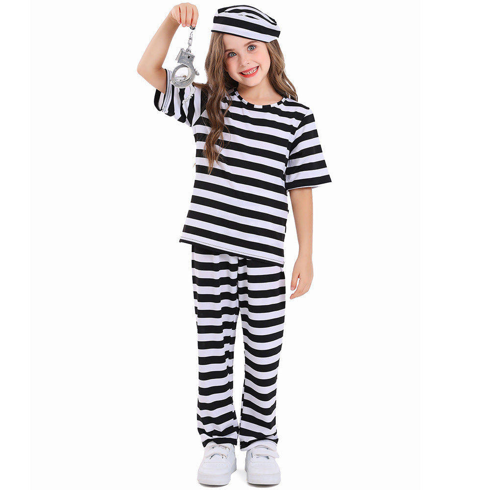Girl's costume as a prisoner with striped top and pants Chichicherry