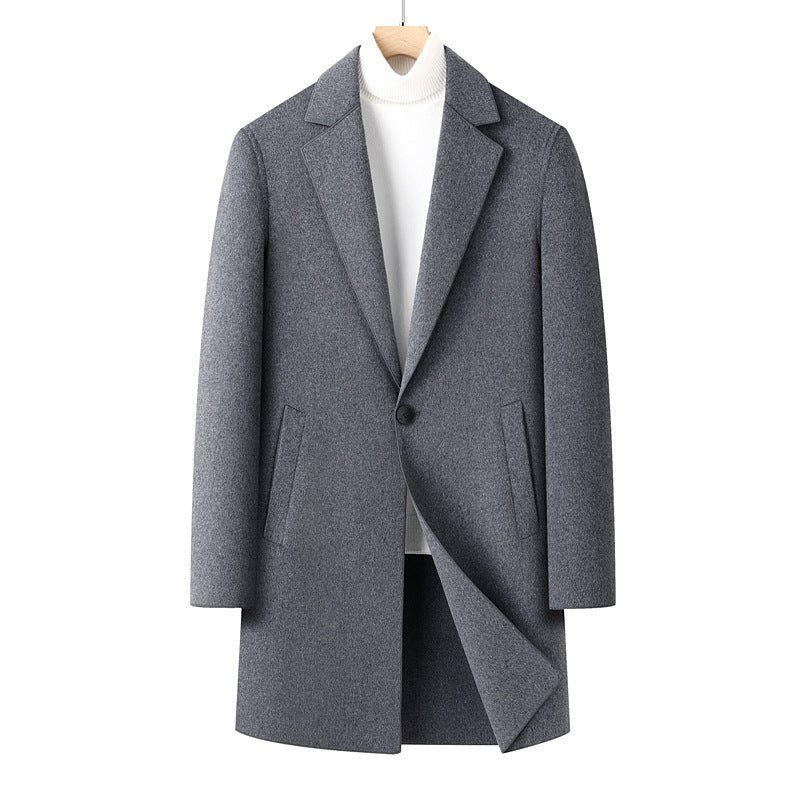 Men's Wool Coat Single-Breasted Business Overcoat with Classic Lapels Chichicherry