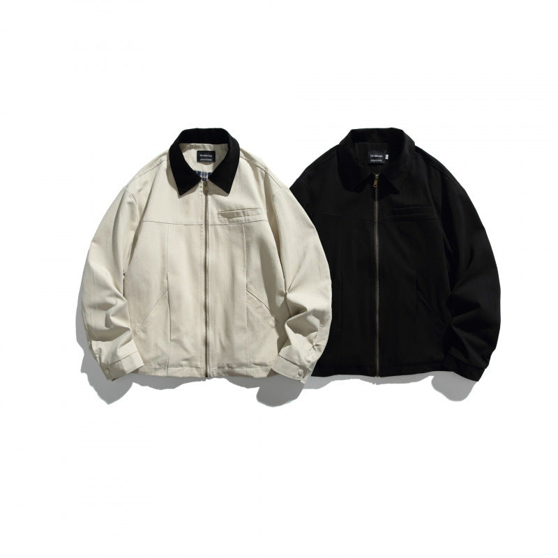 Unisex Short-cut Overshirt Jacket with Cord Collar, Chest Pocket and Precise Seam Details Chichicherry