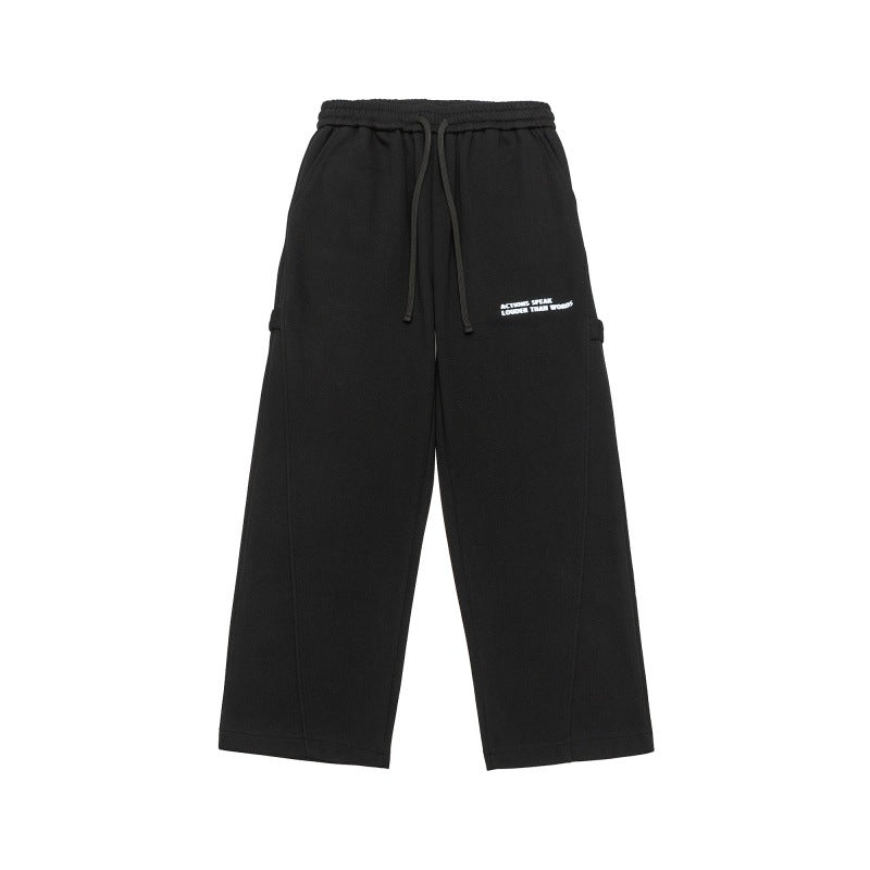 Unisex Wide Cropped Sweatpants in Cargo Style with Drawstring Waistband and Patch Pockets Chichicherry