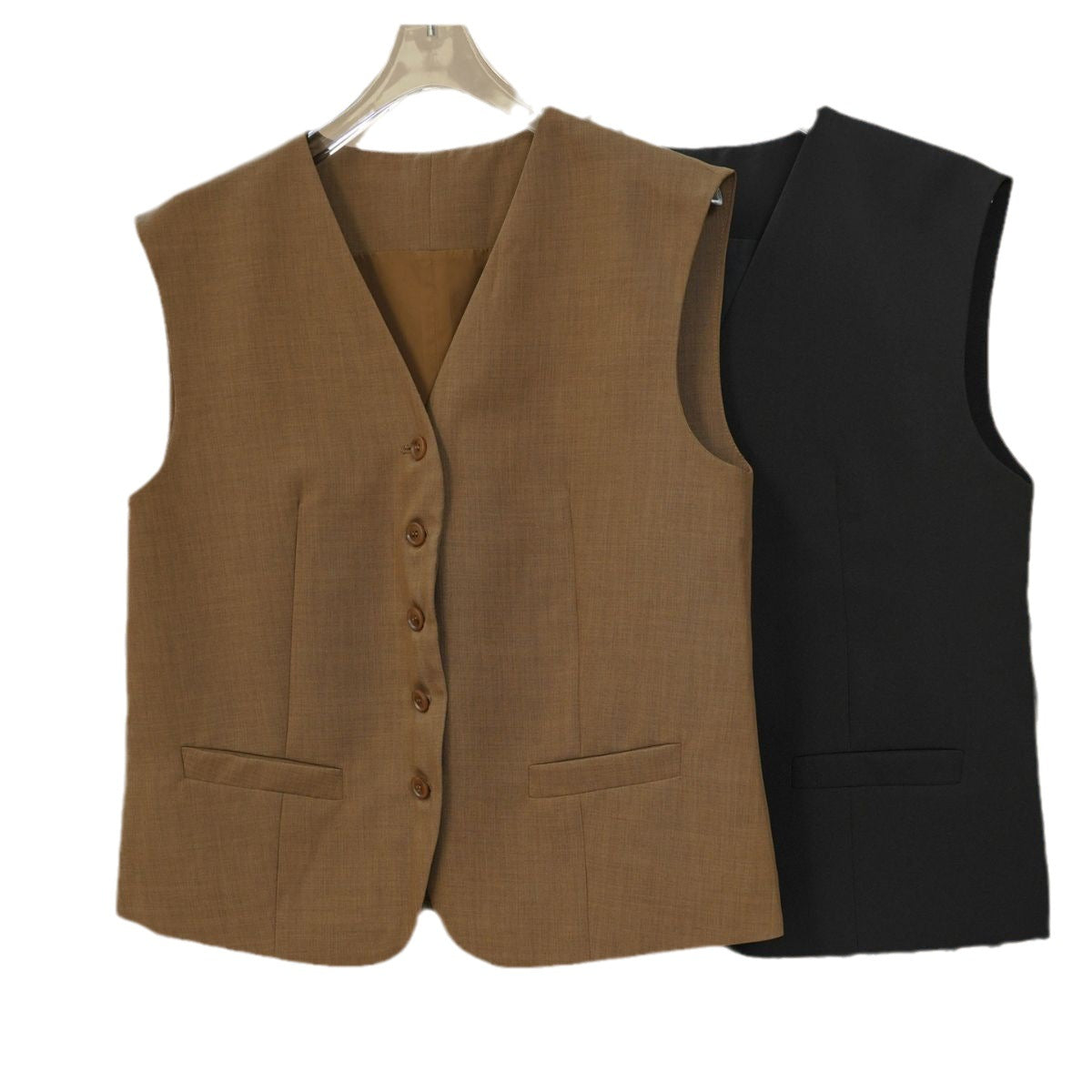 Ladies Tailored Waistcoat-Skirt Set made of Linen Mix with Button Placket and Inset Pockets Chichicherry