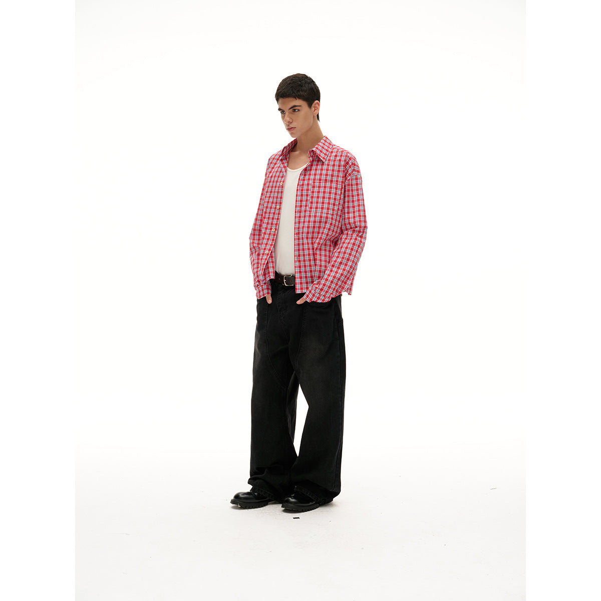 Men's Checkered Boxy Shirt with Boxy Cut, Chest Pocket and Soft Cotton Mix Chichicherry