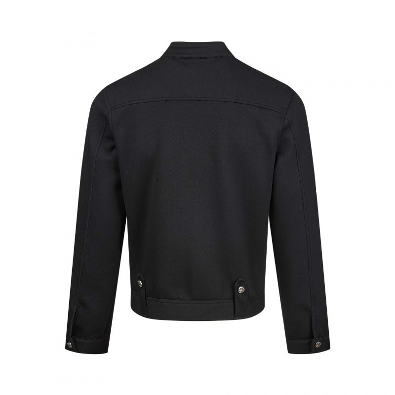 Men's short-cut jersey bomber jacket with high stand-up collar, concealed zipper and flap pockets Chichicherry