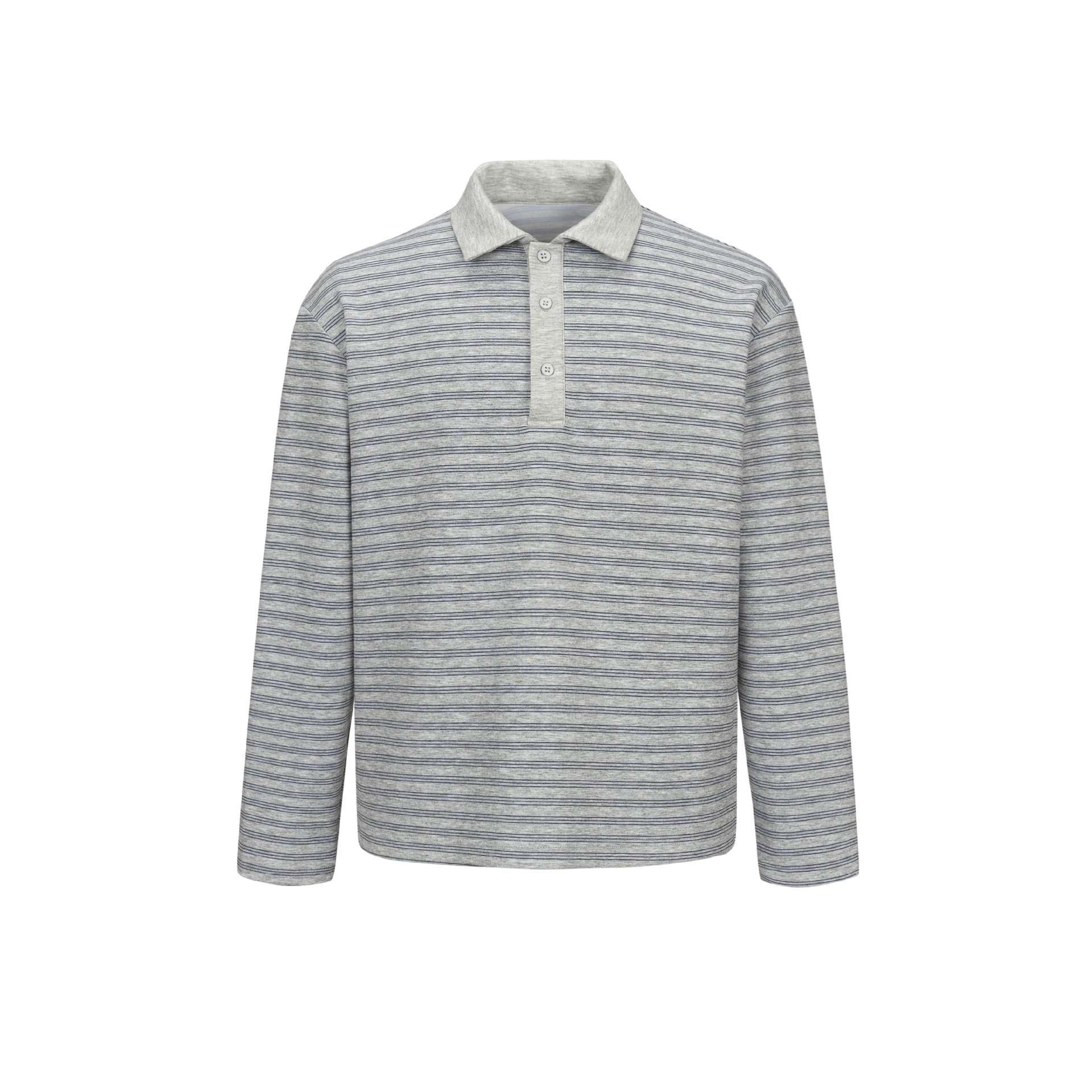 Men's long-sleeve polo shirt in relaxed fit with fine stripe knit Chichicherry
