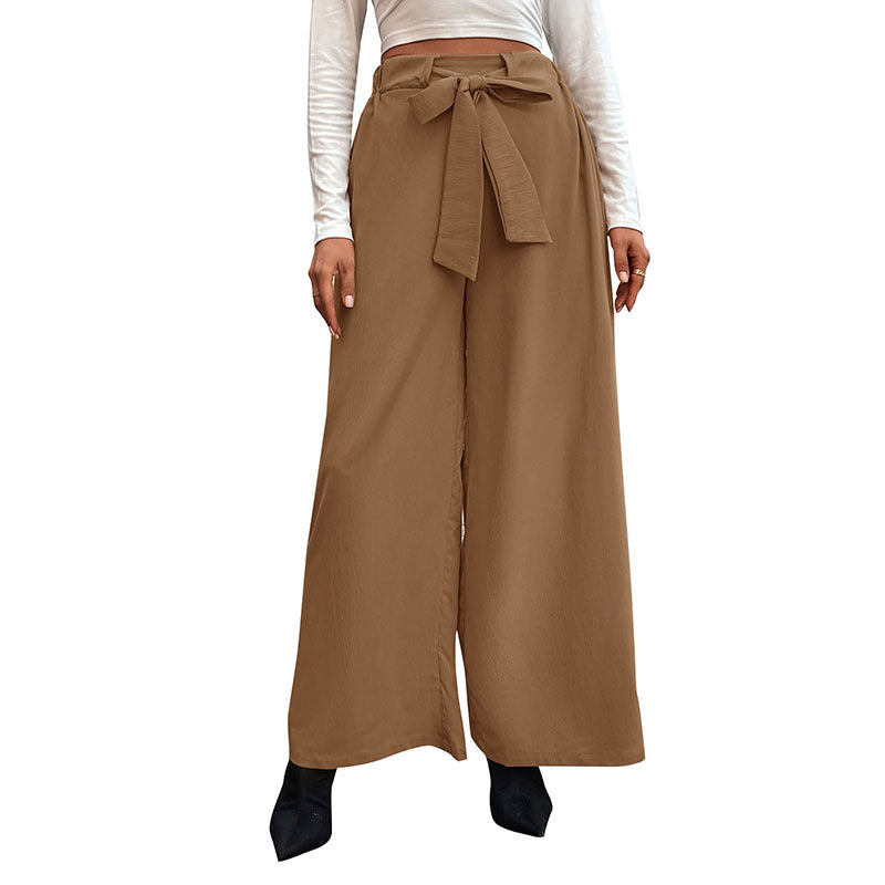 Women Wide High-Waist Pants with Paperbag Waist and Tie Belt Chichicherry