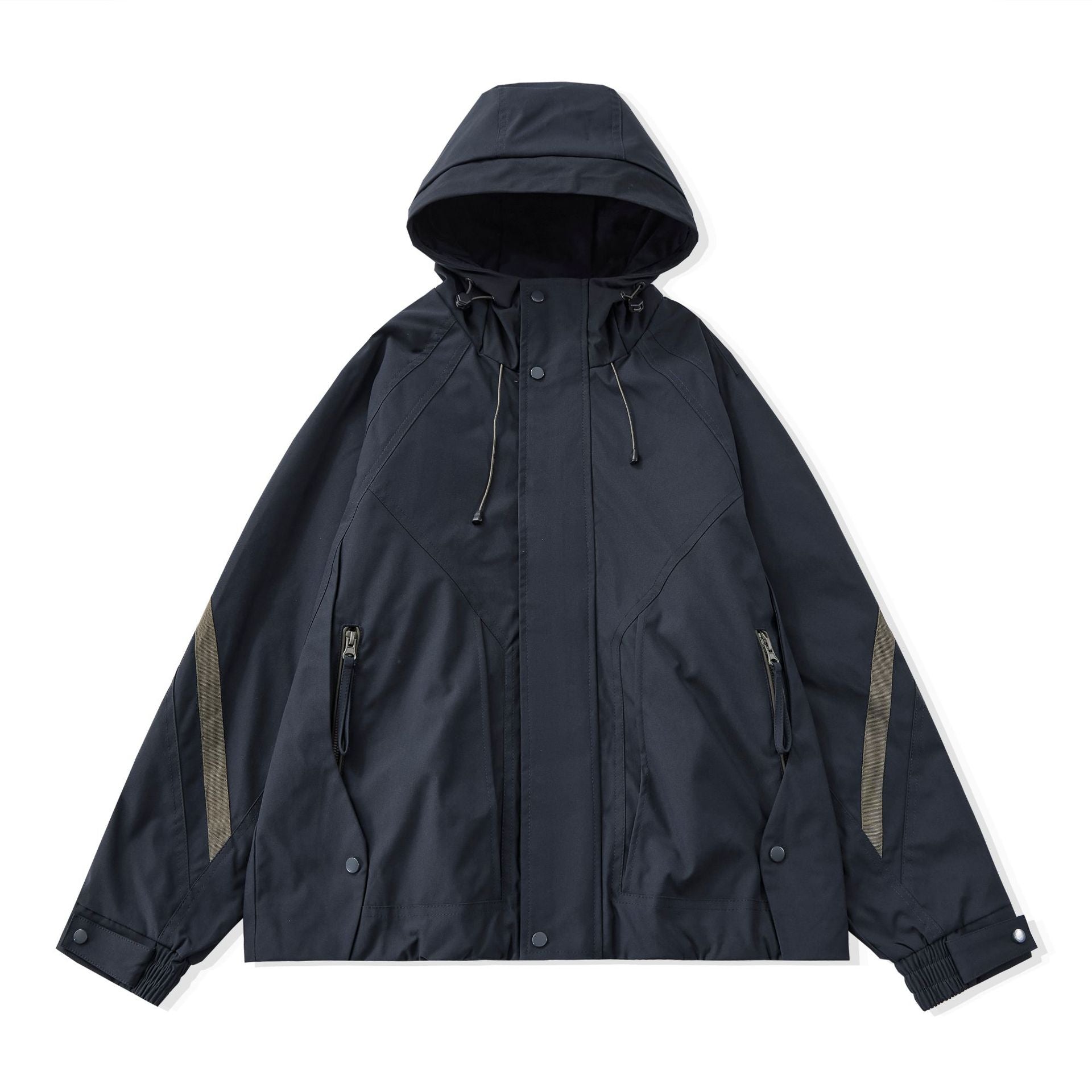 Men's short-cut boxy tech parka with hood, concealed front placket, and cargo zippers Chichicherry