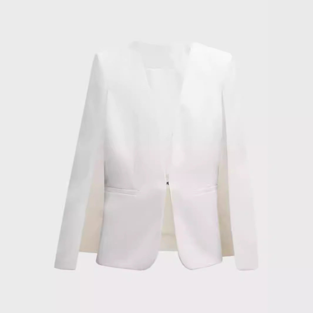 Women Elegant Cape Blazer Set with Open Sleeve Slot and Slim Suit Trousers Chichicherry