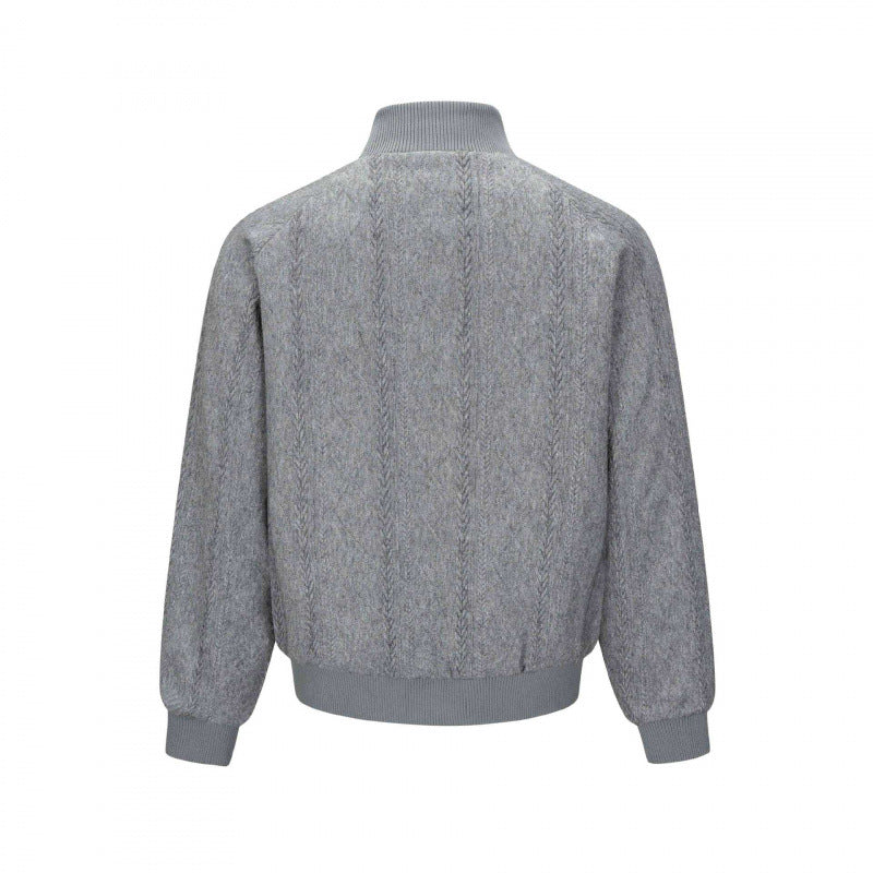Men's knit bomber-style zip jacket with cable pattern and stand-up collar Chichicherry