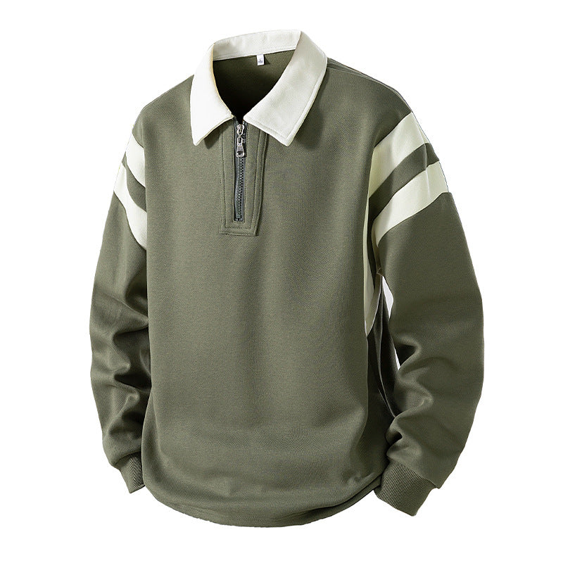 Men's Retro Sporty Rugby Pullovers with Half High Zipper and Contrasting Shirt Collar Chichicherry