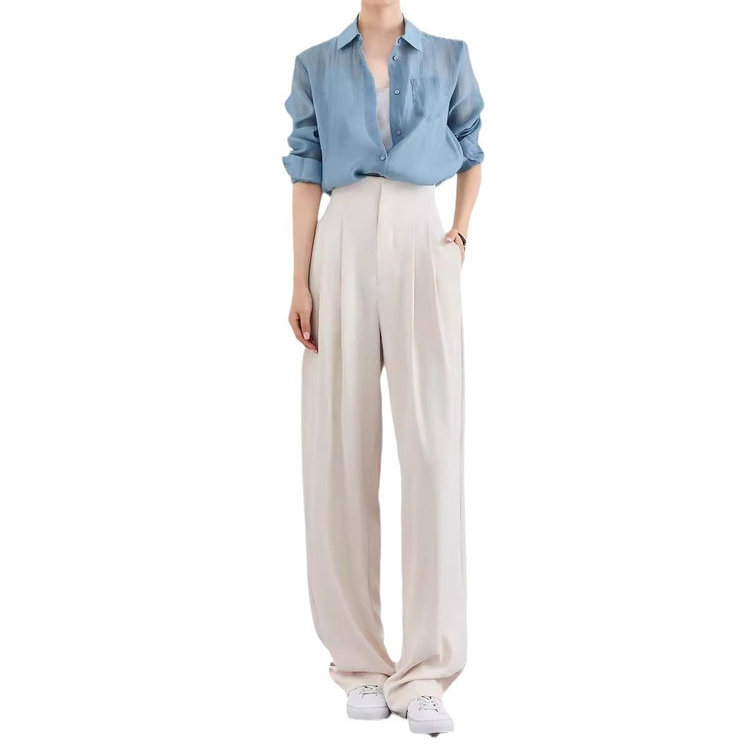 Ladies Elegant and Casual High-Waist Fabric Trousers Drune