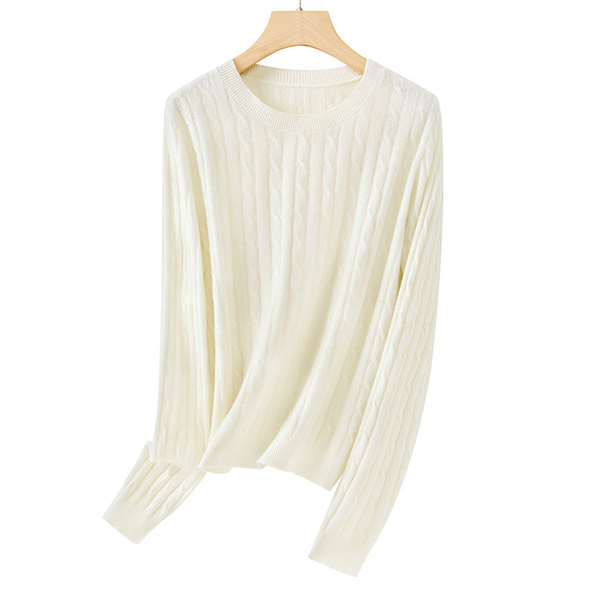 Women's soft braid knitted pullover made of fine knit with round neckline and ribbed cuffs Chichicherry