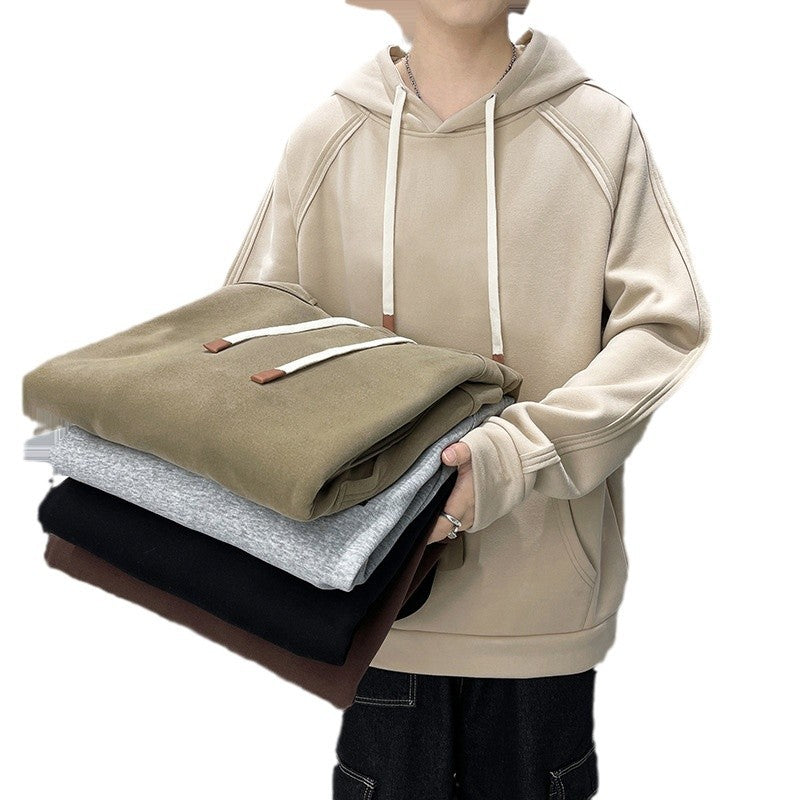Men's Oversize Hoodie with Kangaroo Pocket Raglan Sleeves and Extra Long Cords Chichicherry