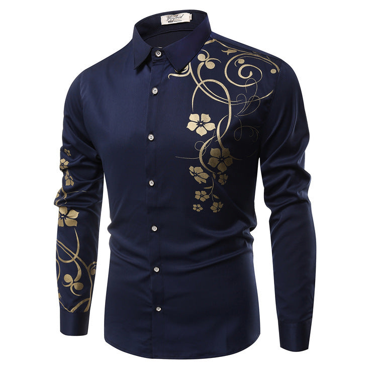 Men's Slim-Fit Shirt with Floral Allover Print, Long Sleeve and Stretch Cotton Blend Chichicherry