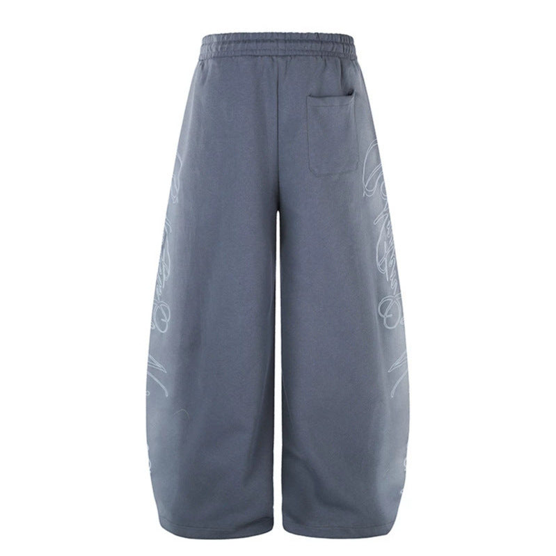 Women's Extra Wide Palazzo Sweatpants with Drawstring Waistband, Adjustable Hem, and Side Script Print Chichicherry