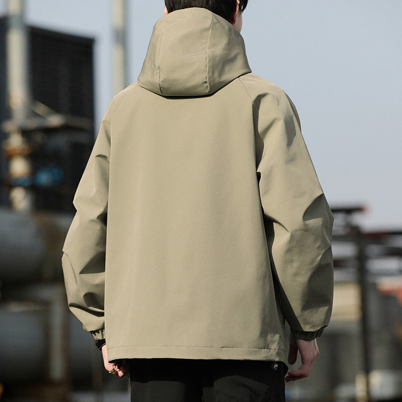 Men's Lightweight Hooded Utility Windbreaker with Large Flap Pockets and Elastic Cuffs Chichicherry